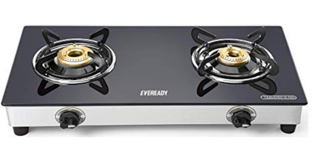  Eveready TGC2B Glass Top Gas Stove, 2 Burner Gas Stove