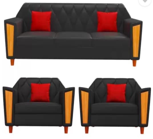 Kurlon Crescent Leatherette 3 + 1 + 1 Black Sofa Set