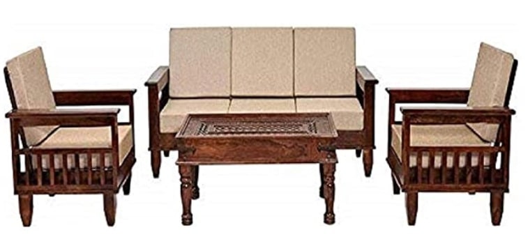 MH DECOART Sheesham Wood 5 Seater Sofa Set for living room