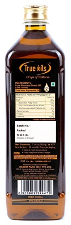 True Oils Natural and Pure Cold Pressed Edible Mustard Oil 